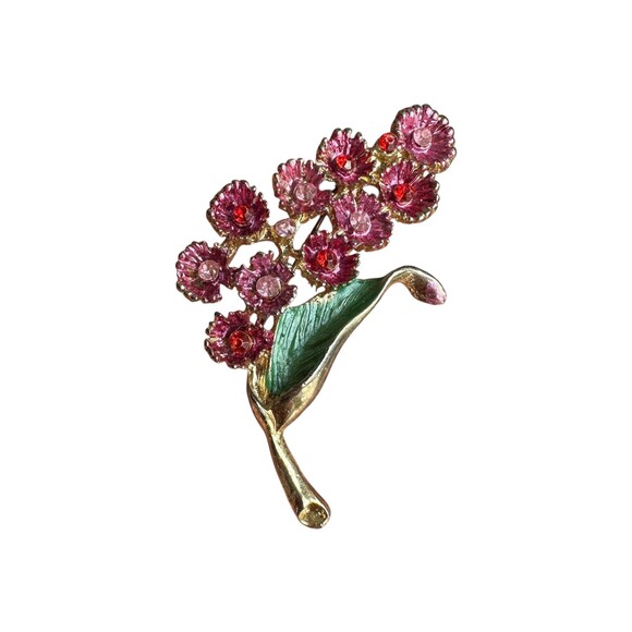 Vintage Flower Brooch Rhinestone Pin Gold Tone and Pink - Picture 1 of 3